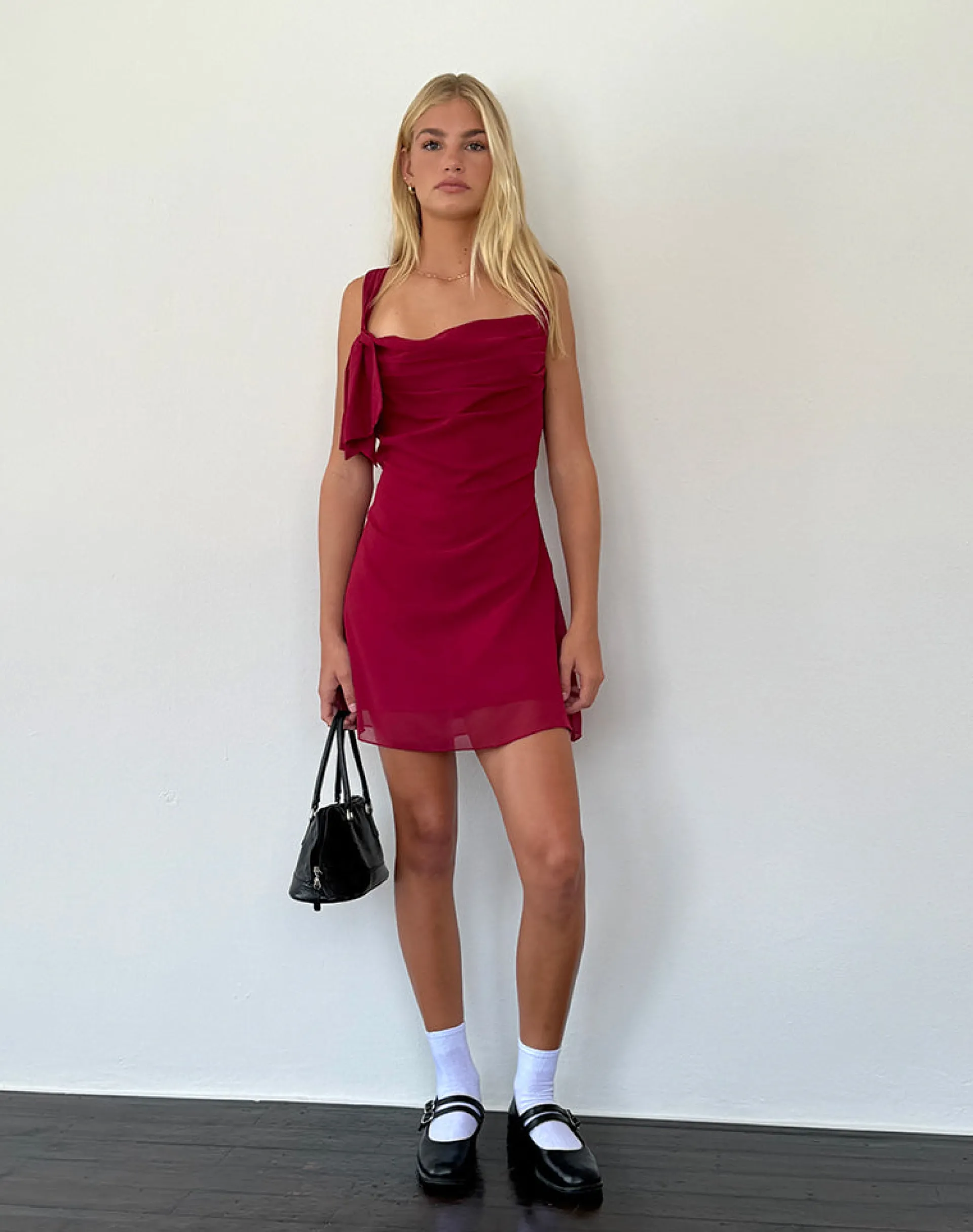 Motel Rocks Party Dresses | Mini Dresses-Coraline Bow Mini Dress in burgundy