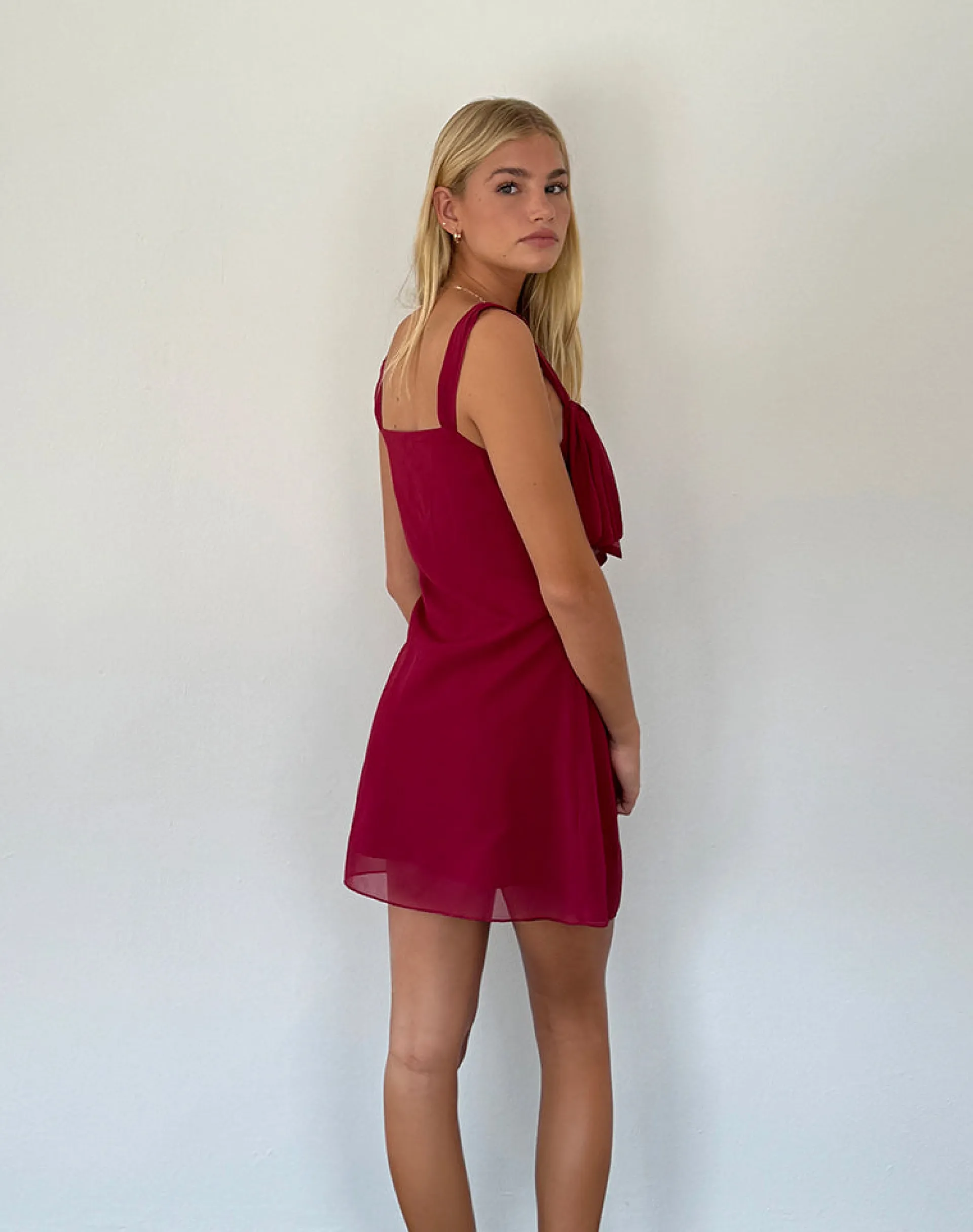 Motel Rocks Party Dresses | Mini Dresses-Coraline Bow Mini Dress in burgundy
