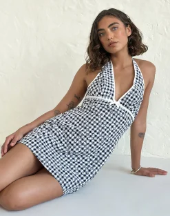 Motel Rocks Basics | Printed Dresses-Corla Mini Dress in Black Floral Gingham BlackFloralGingham