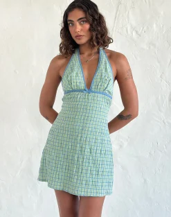 Motel Rocks Printed Dresses | Bodycon Dresses-Corla Mini Dress in Check Green CheckGreen
