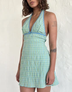 Motel Rocks Printed Dresses | Bodycon Dresses-Corla Mini Dress in Check Green CheckGreen