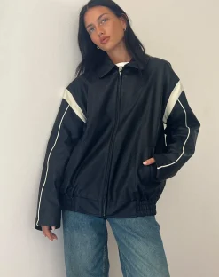 Motel Rocks Pu Jackets | Jackets-Corvina PU Jacket in Black with Ivory
