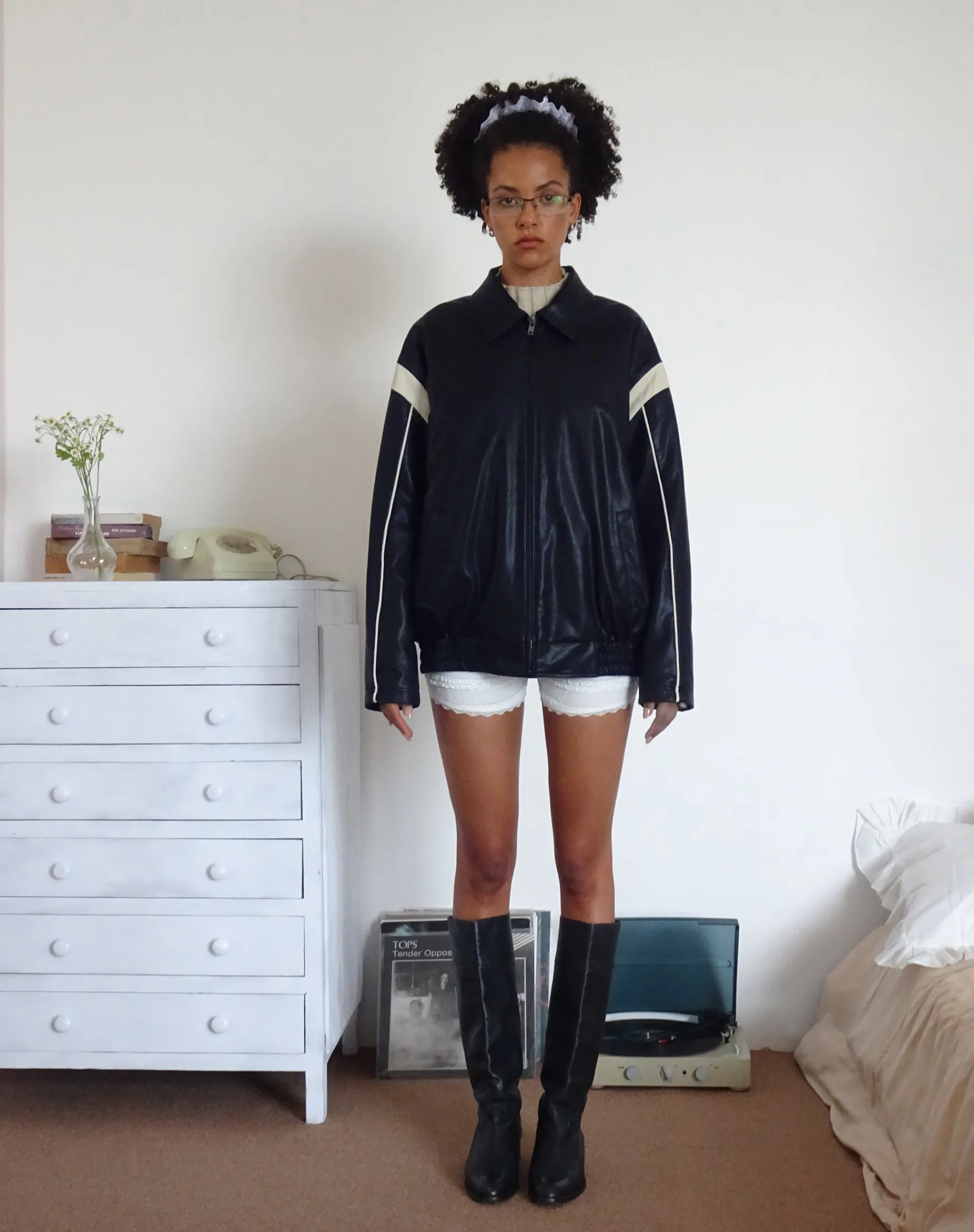 Motel Rocks Pu Jackets | Jackets-Corvina PU Jacket in Black with Ivory
