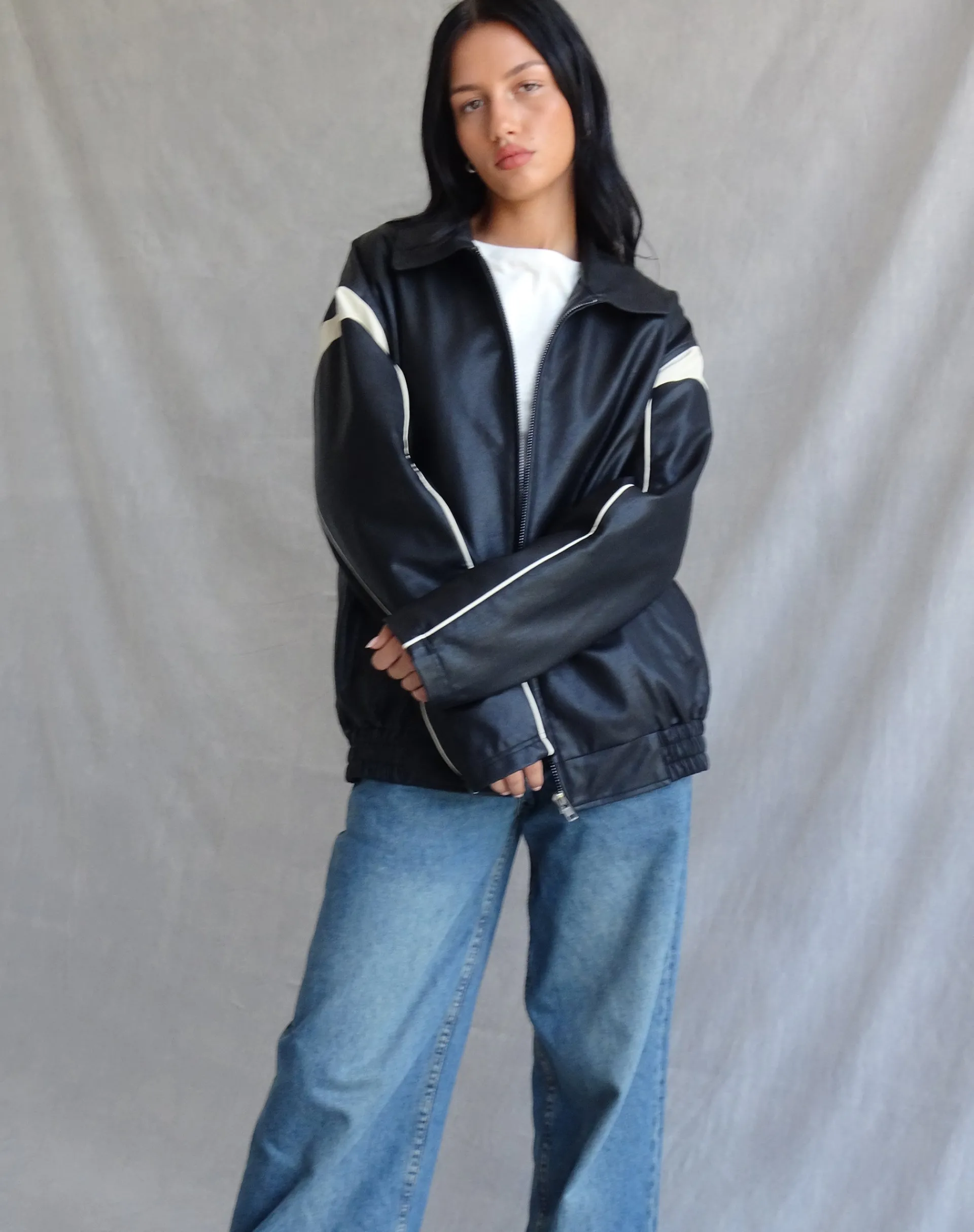 Motel Rocks Pu Jackets | Jackets-Corvina PU Jacket in Black with Ivory