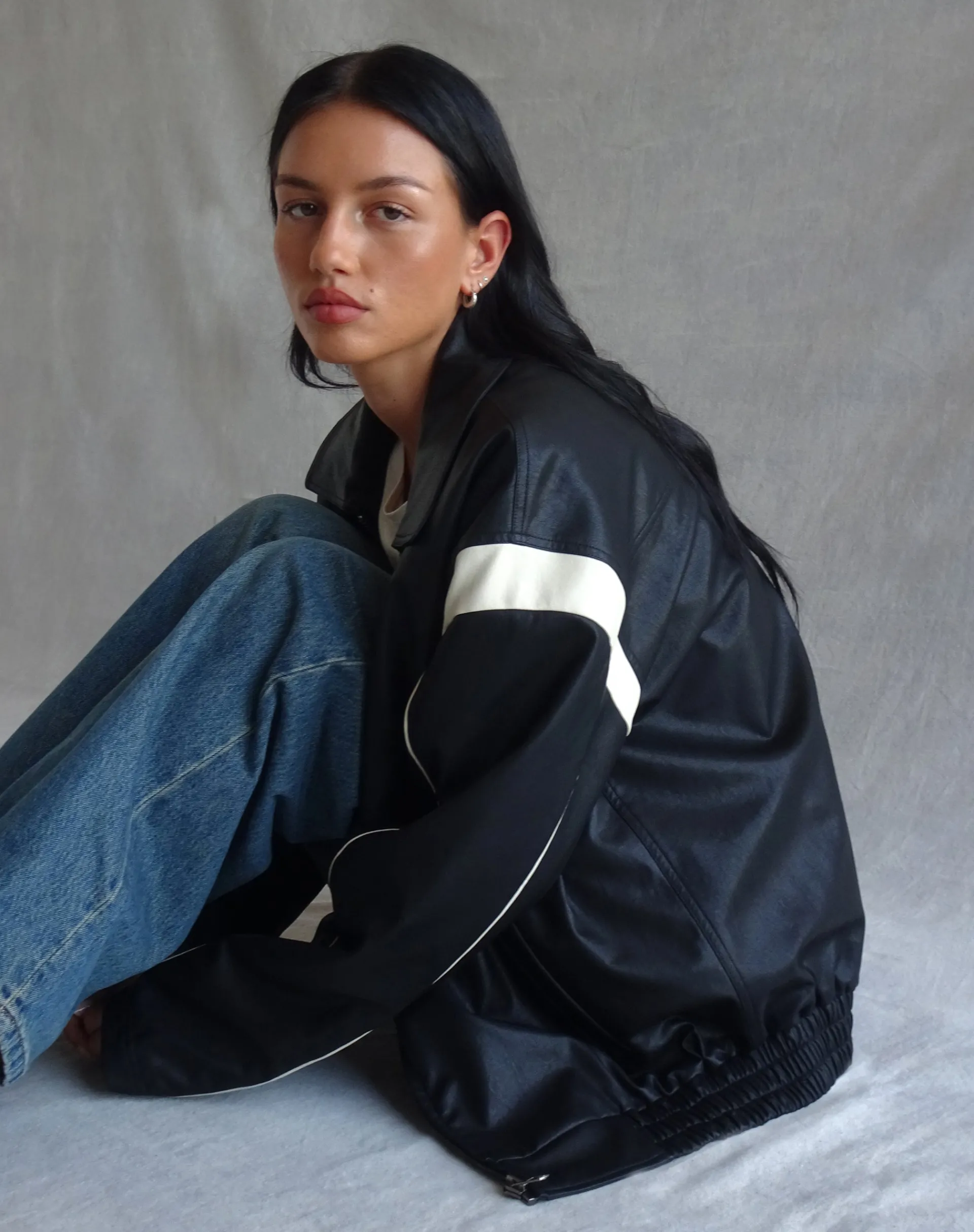 Motel Rocks Pu Jackets | Jackets-Corvina PU Jacket in Black with Ivory