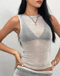 Motel Rocks Vest Tops | Going Out Tops-Cosima Tank Top in Silver Chain SilverChain