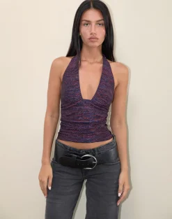 Motel Rocks Halterneck Tops | Going Out Tops-Cosimo Halter Neck Top in Multicolour