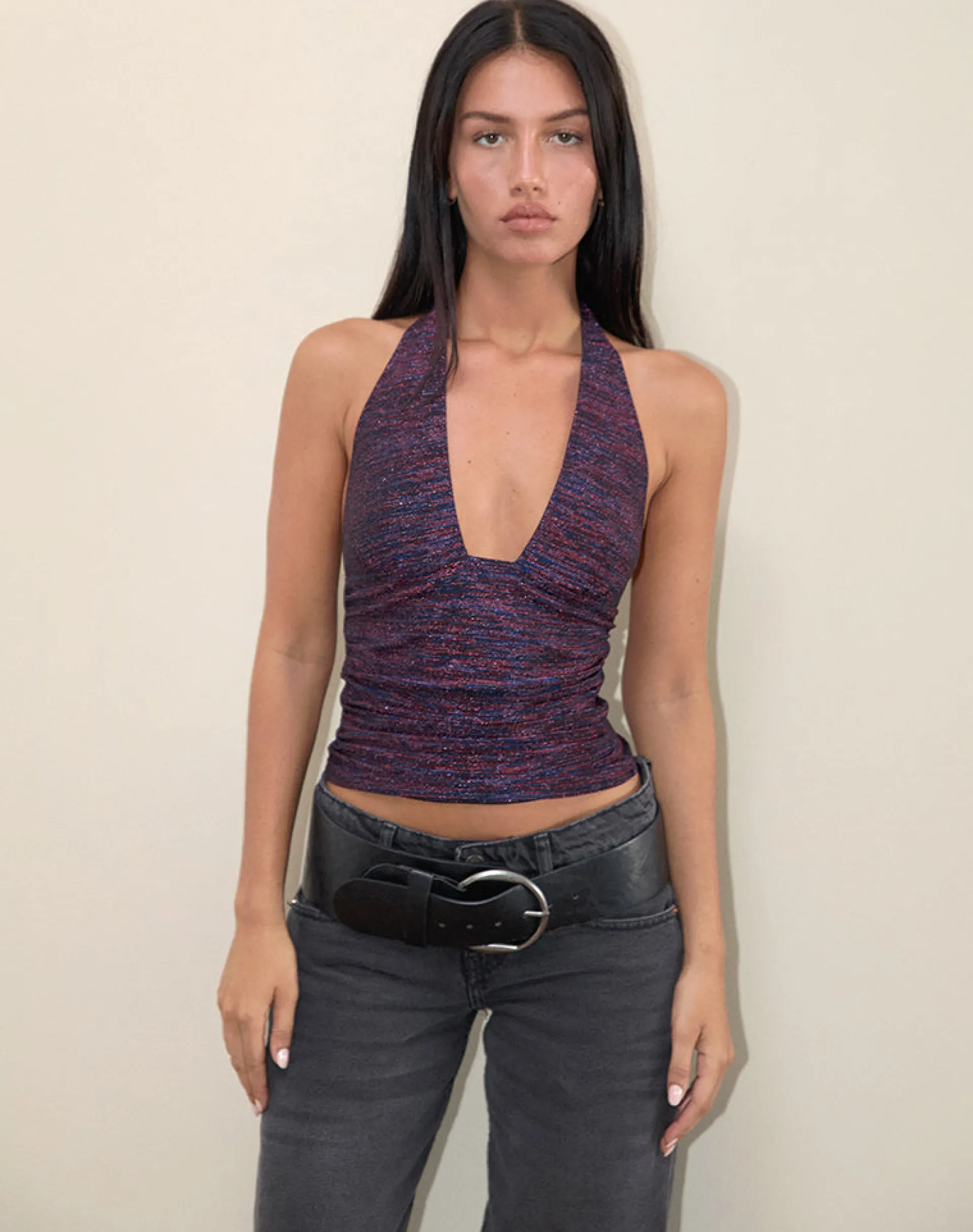 Motel Rocks Halterneck Tops | Going Out Tops-Cosimo Halter Neck Top in Multicolour