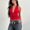 Motel Rocks Halterneck Tops | Going Out Tops-Cosimo Halterneck Top in Red