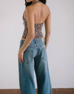 Motel Rocks Co-Ords | Halterneck Tops-Cosimo Halterneck Top in Rar Leopard Sandstorm RarLeopardSandstorm