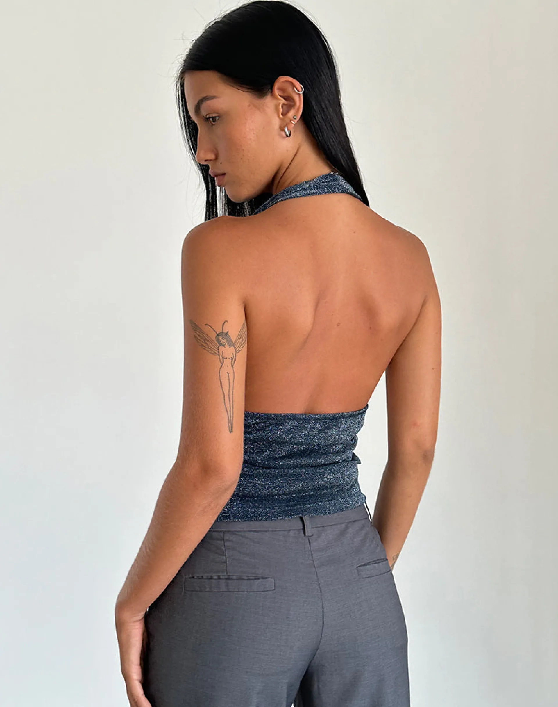 Motel Rocks Halterneck Tops | Going Out Tops-Cosimo Halterneck Top in Midnight Shimmer midnightshimmer