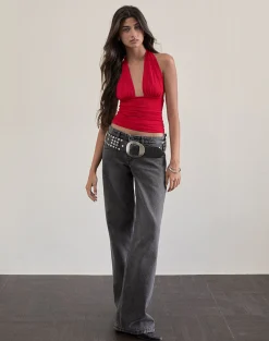 Motel Rocks Halterneck Tops | Going Out Tops-Cosimo Halterneck Top in Red