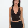 Motel Rocks Halterneck Tops-Cosmo Halterneck Top in Jersey Chocolate Brown JerseyChocolateBrown