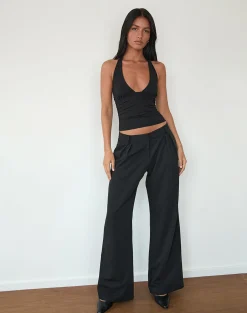 Motel Rocks Halterneck Tops-Cosmo Halterneck Top in Jersey Black JerseyBlack