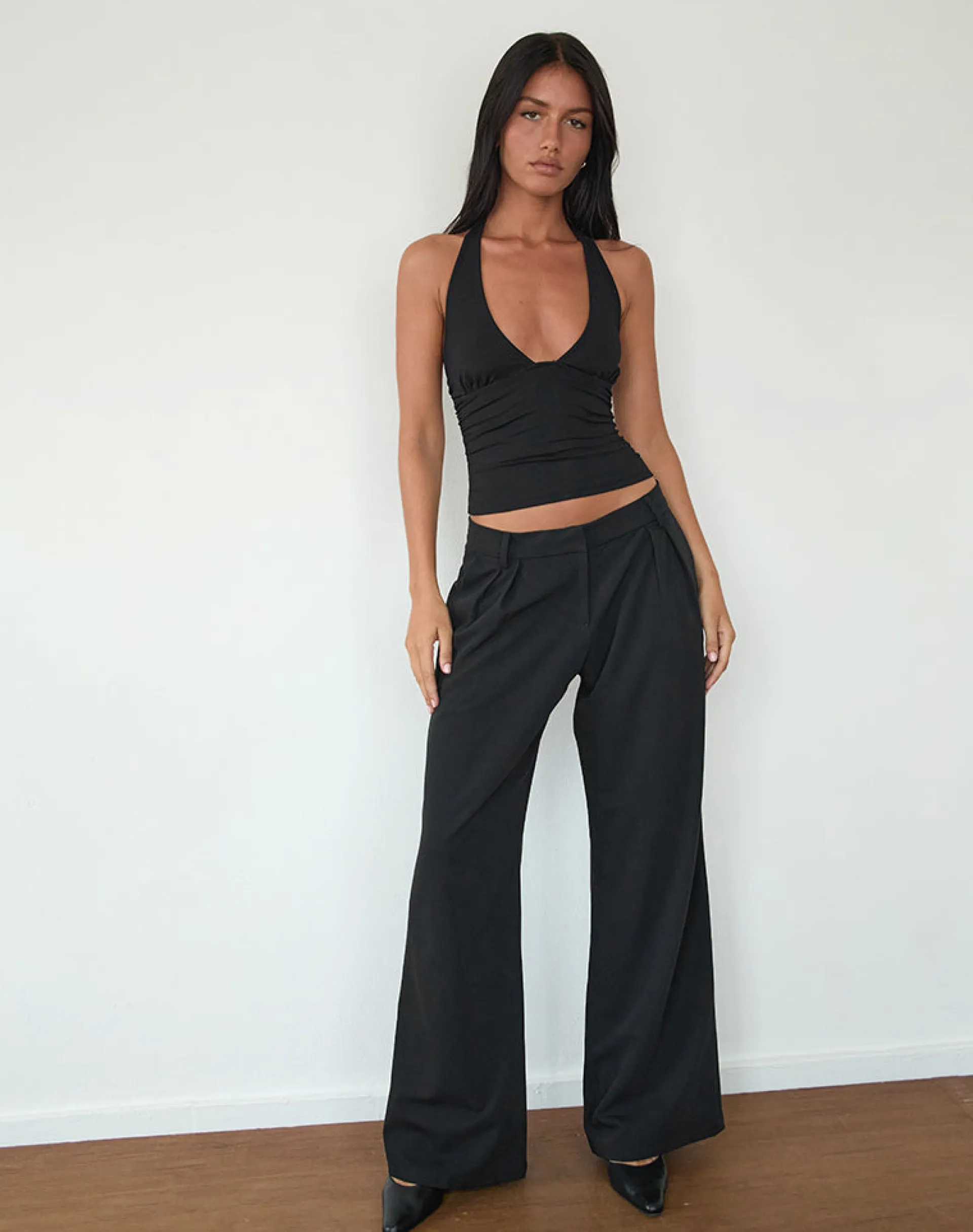 Motel Rocks Halterneck Tops-Cosmo Halterneck Top in Jersey Black JerseyBlack