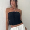 Motel Rocks Bandeau Tops-Cove Bandeau Top in Crinkle Black