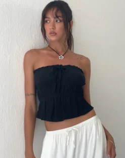 Motel Rocks Bandeau Tops-Cove Bandeau Top in Crinkle Black