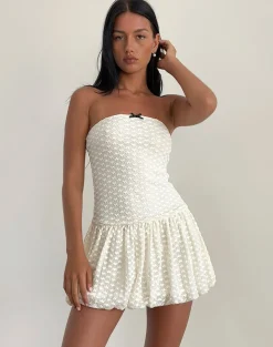 Motel Rocks Party Dresses-Cryolan Bandeau Mini Dress in Ivory Heart Lace ivoryheartlace