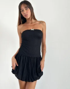 Motel Rocks Printed Dresses | Bandeau Dresses-Cryolan Bandeau Mini Dress in Black Heart Lace BlackHeartLace