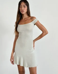 Motel Rocks Day Dresses | Party Dresses-Cynthia Mini Dress in Shimmer Rib Ivory ShimmerRibIvory