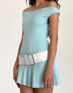 Motel Rocks Bodycon Dresses | Mini Dresses-Cynthia Mini Dress in Shimmer Rib Light Blue ShimmerRibLightBlue
