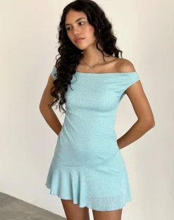Motel Rocks Bodycon Dresses | Mini Dresses-Cynthia Mini Dress in Shimmer Rib Light Blue ShimmerRibLightBlue