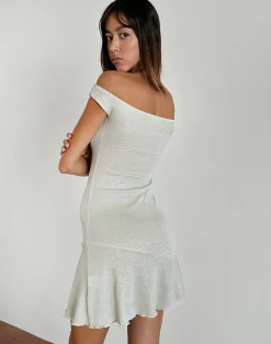 Motel Rocks Day Dresses | Party Dresses-Cynthia Mini Dress in Shimmer Rib Ivory ShimmerRibIvory
