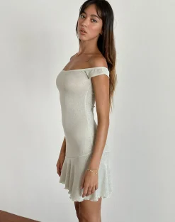 Motel Rocks Day Dresses | Party Dresses-Cynthia Mini Dress in Shimmer Rib Ivory ShimmerRibIvory