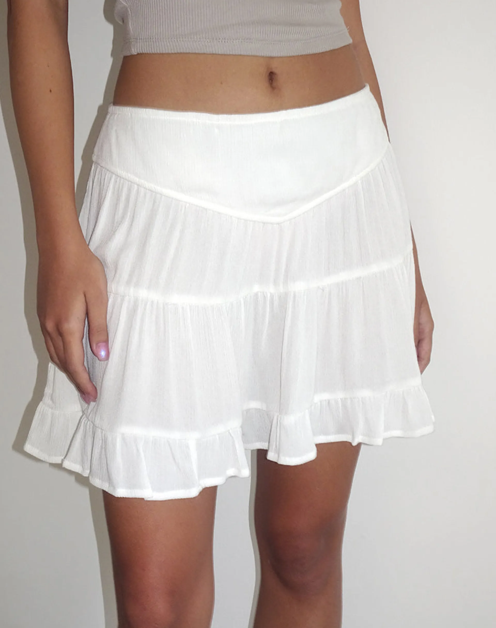 Motel Rocks Mini Skirts-Dacita Mini Skirt in Crinkle Ivory