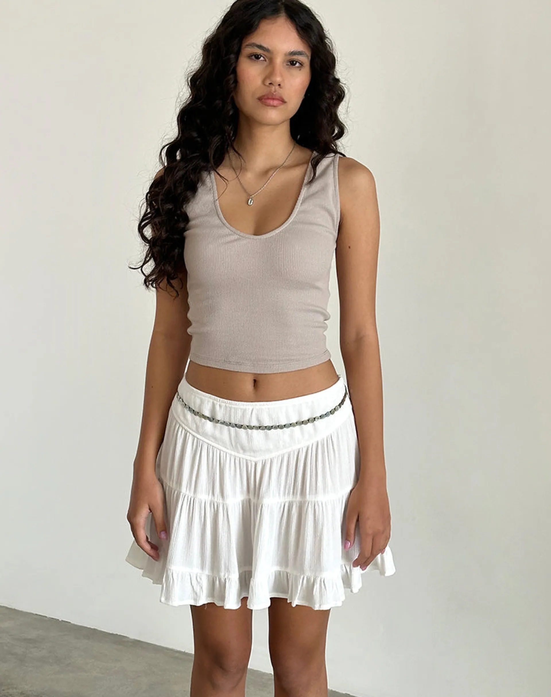 Motel Rocks Mini Skirts-Dacita Mini Skirt in Crinkle Ivory