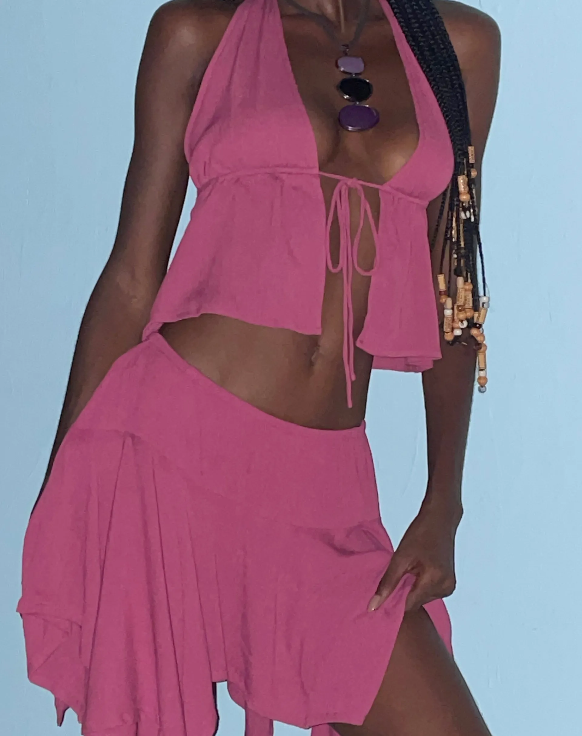Motel Rocks Mini Skirts-Daco Waterfall Mini Skirt in Rose Crinkle