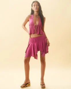 Motel Rocks Mini Skirts-Daco Waterfall Mini Skirt in Rose Crinkle