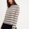 Motel Rocks Basics | Basic Tops-Dafika Long Sleeve Jersey Top in Brown and White Stripe