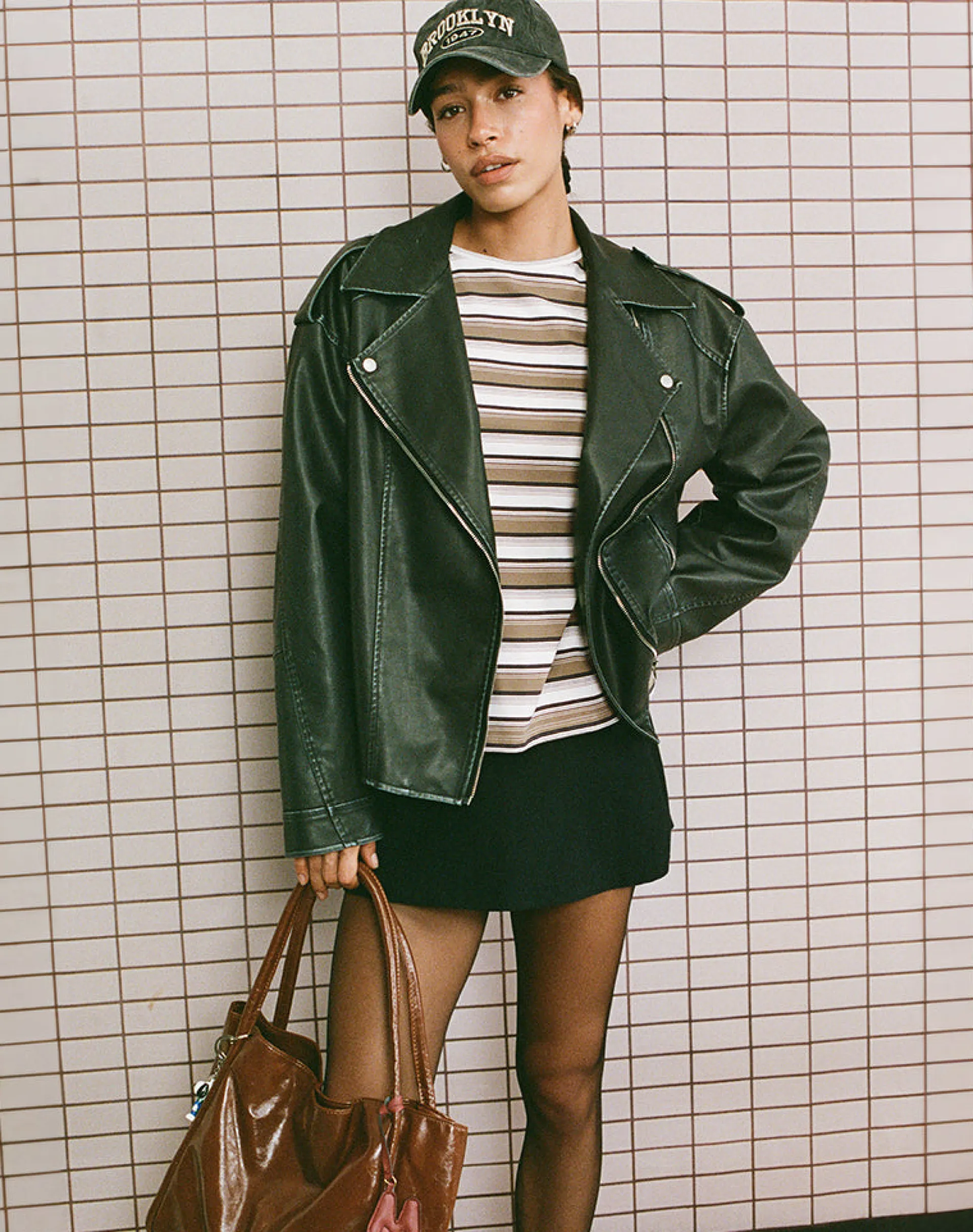 Motel Rocks Basics | Basic Tops-Dafika Long Sleeve Jersey Top in Brown and White Stripe