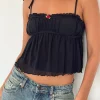 Motel Rocks Strappy Tops | Going Out Tops-Damaris Cami Top in Black with Black Binding BlackwithBlackBinding