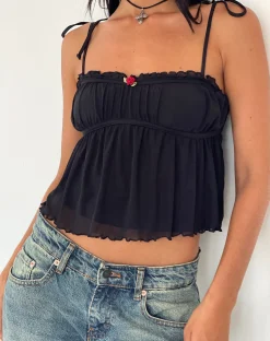 Motel Rocks Strappy Tops | Going Out Tops-Damaris Cami Top in Black with Black Binding BlackwithBlackBinding