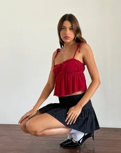 Motel Rocks Strappy Tops | Crop Tops-Damaris Cami Top in Red Cherry with Red Binding RedCherrywithRedBinding