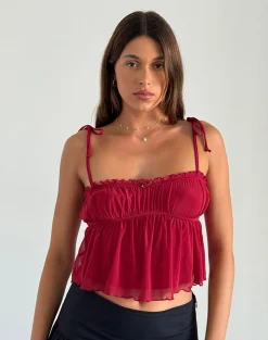 Motel Rocks Strappy Tops | Crop Tops-Damaris Cami Top in Red Cherry with Red Binding RedCherrywithRedBinding