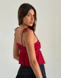 Motel Rocks Strappy Tops | Crop Tops-Damaris Cami Top in Red Cherry with Red Binding RedCherrywithRedBinding