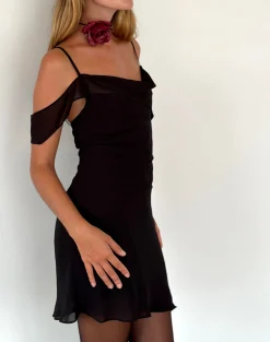 Motel Rocks Little Black Dresses | Party Dresses-Damia Mini Dress in Chiffon Black