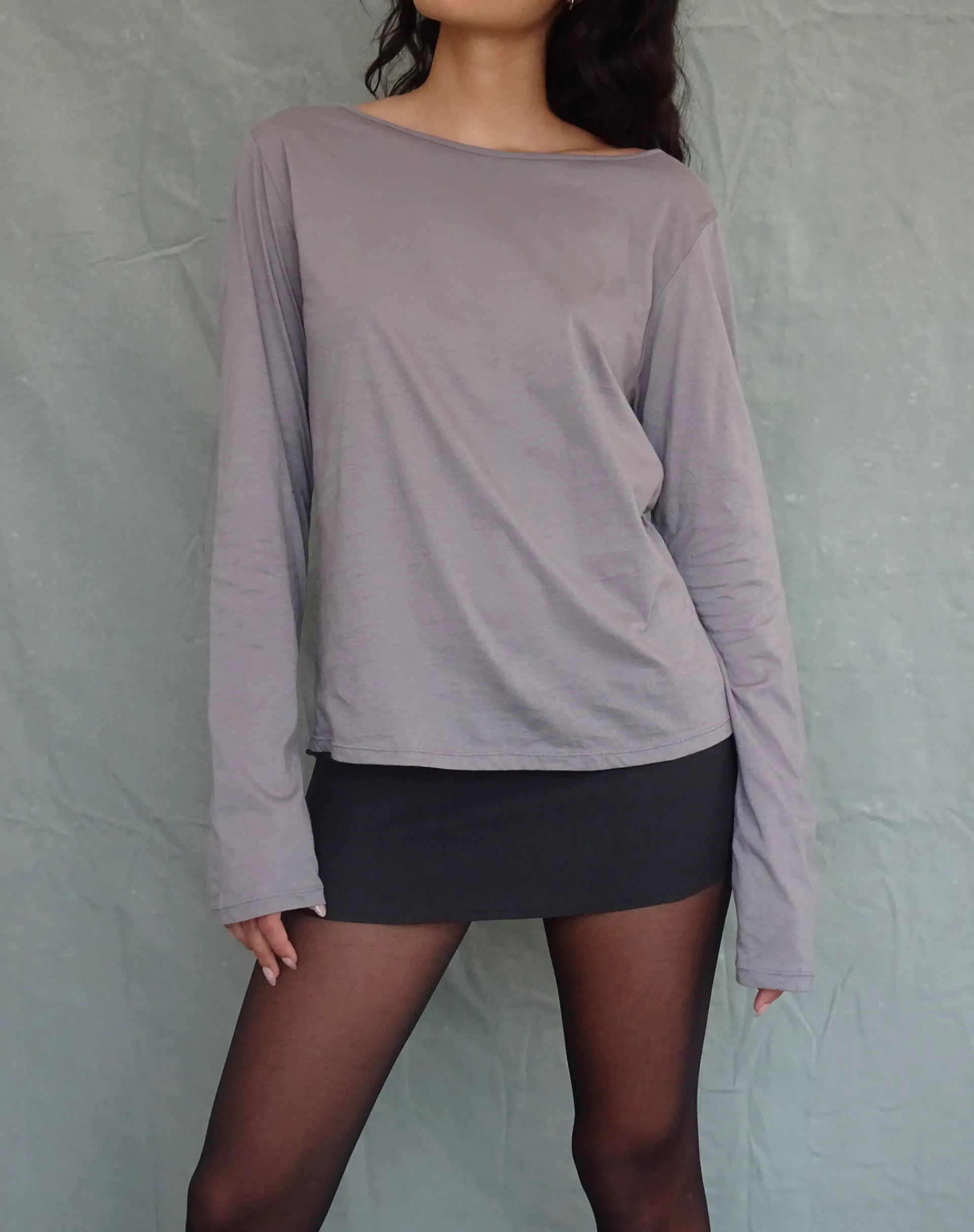 Motel Rocks Basics | Basic Tops-Damon Baggy Long Sleeve Top in Elephant Grey Tissue Jersey ElephantGreyTissueJersey