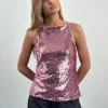 Motel Rocks Vest Tops | Sequin Tops-Damske Vest Top in Pink Sequin PinkSequin