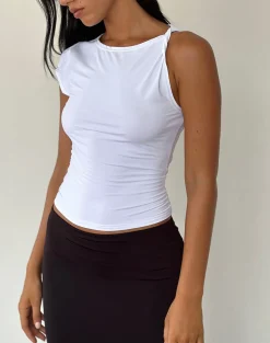 Motel Rocks Basic Tops-Dannas Asymmetric Top in White