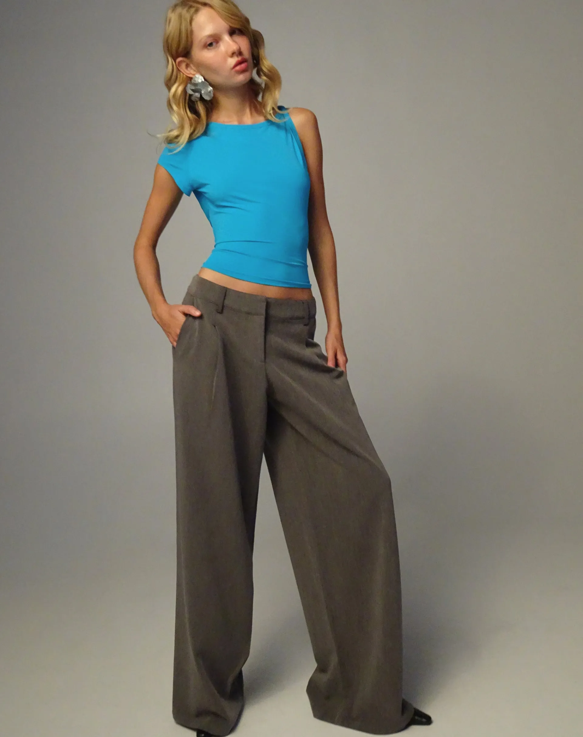 Motel Rocks Basic Tops-Dannas Asymmetric Top in Aqua Blue aquablue