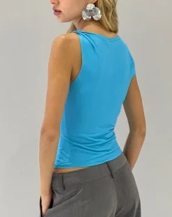 Motel Rocks Basic Tops-Dannas Asymmetric Top in Aqua Blue aquablue
