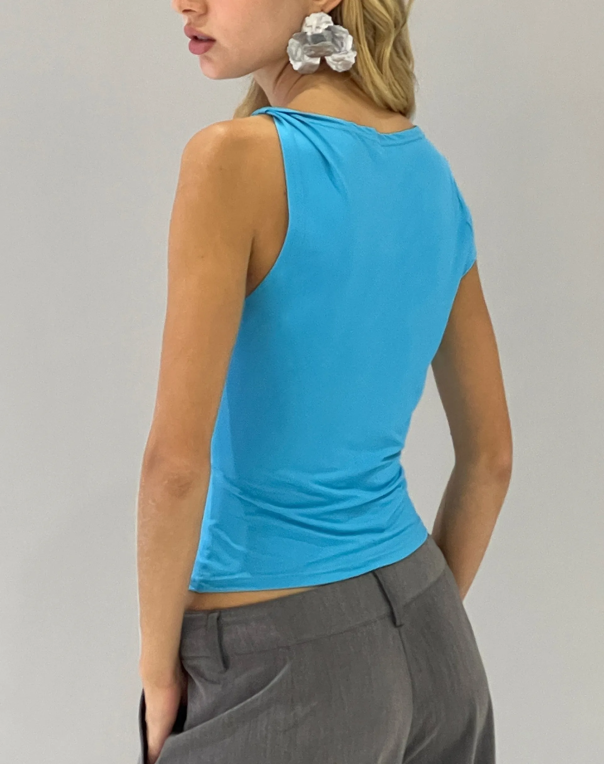 Motel Rocks Basic Tops-Dannas Asymmetric Top in Aqua Blue aquablue