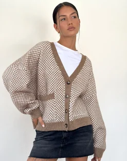 Motel Rocks Cardigans-Danov Cardigan in Brown Gingham