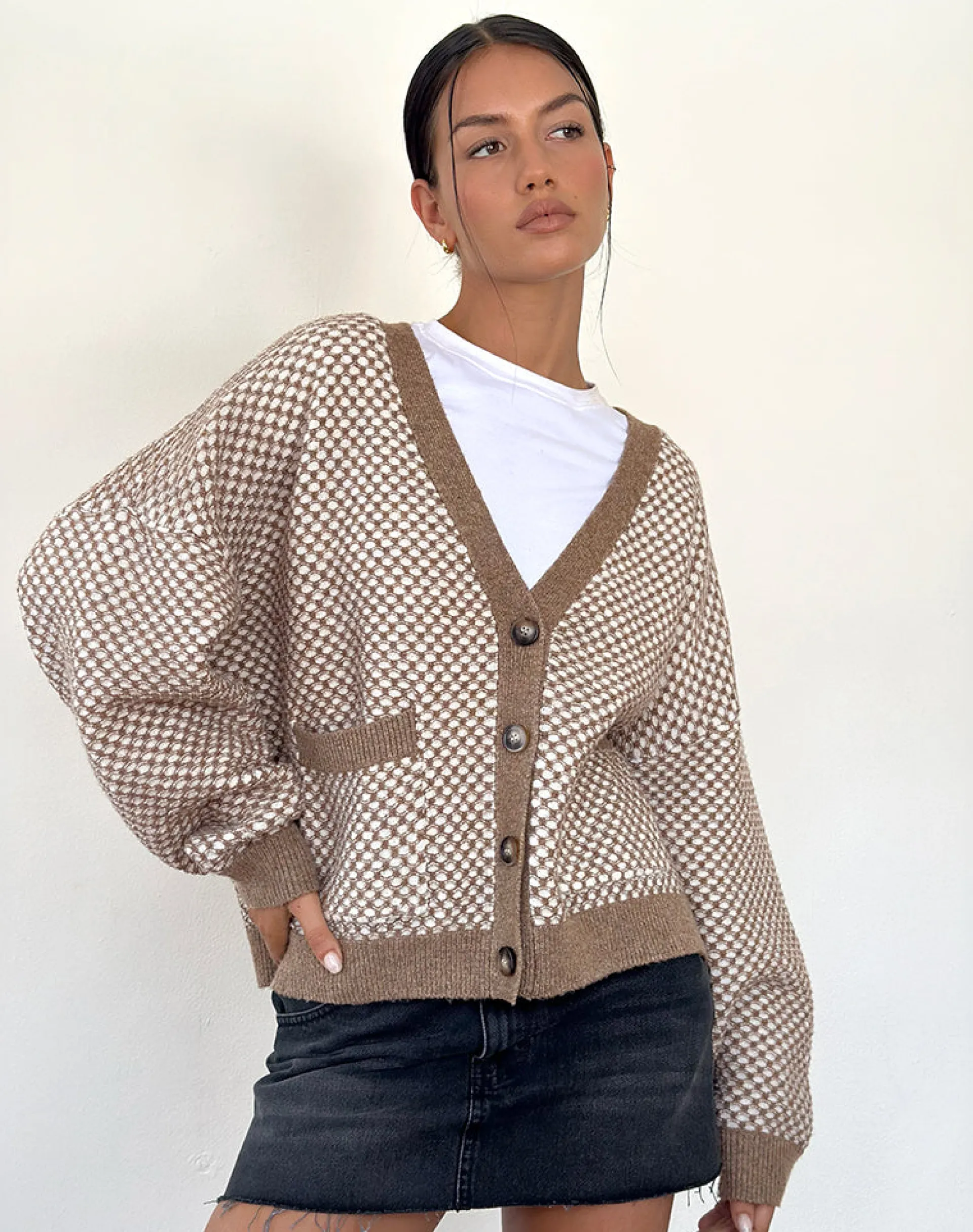 Motel Rocks Cardigans-Danov Cardigan in Brown Gingham