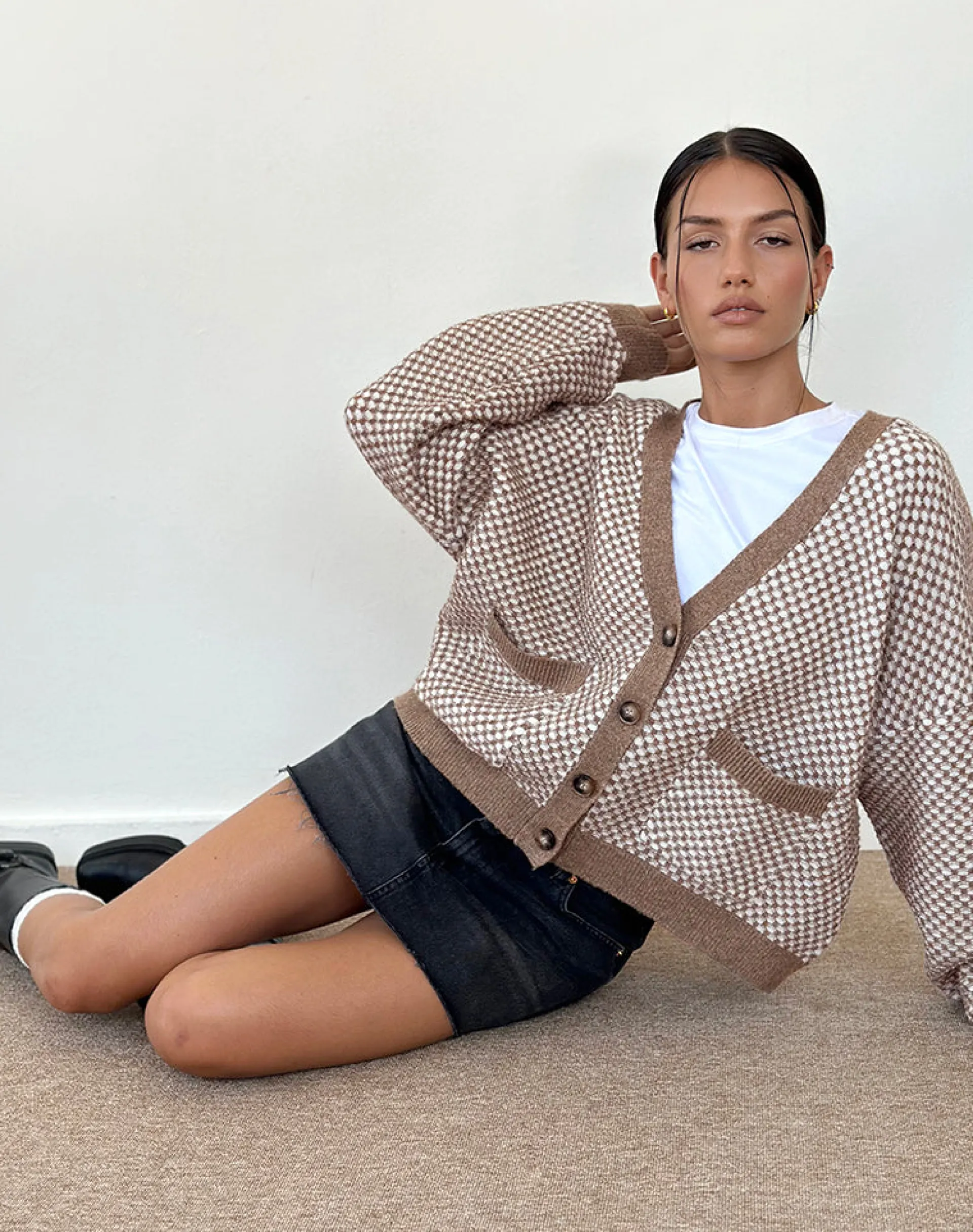 Motel Rocks Cardigans-Danov Cardigan in Brown Gingham