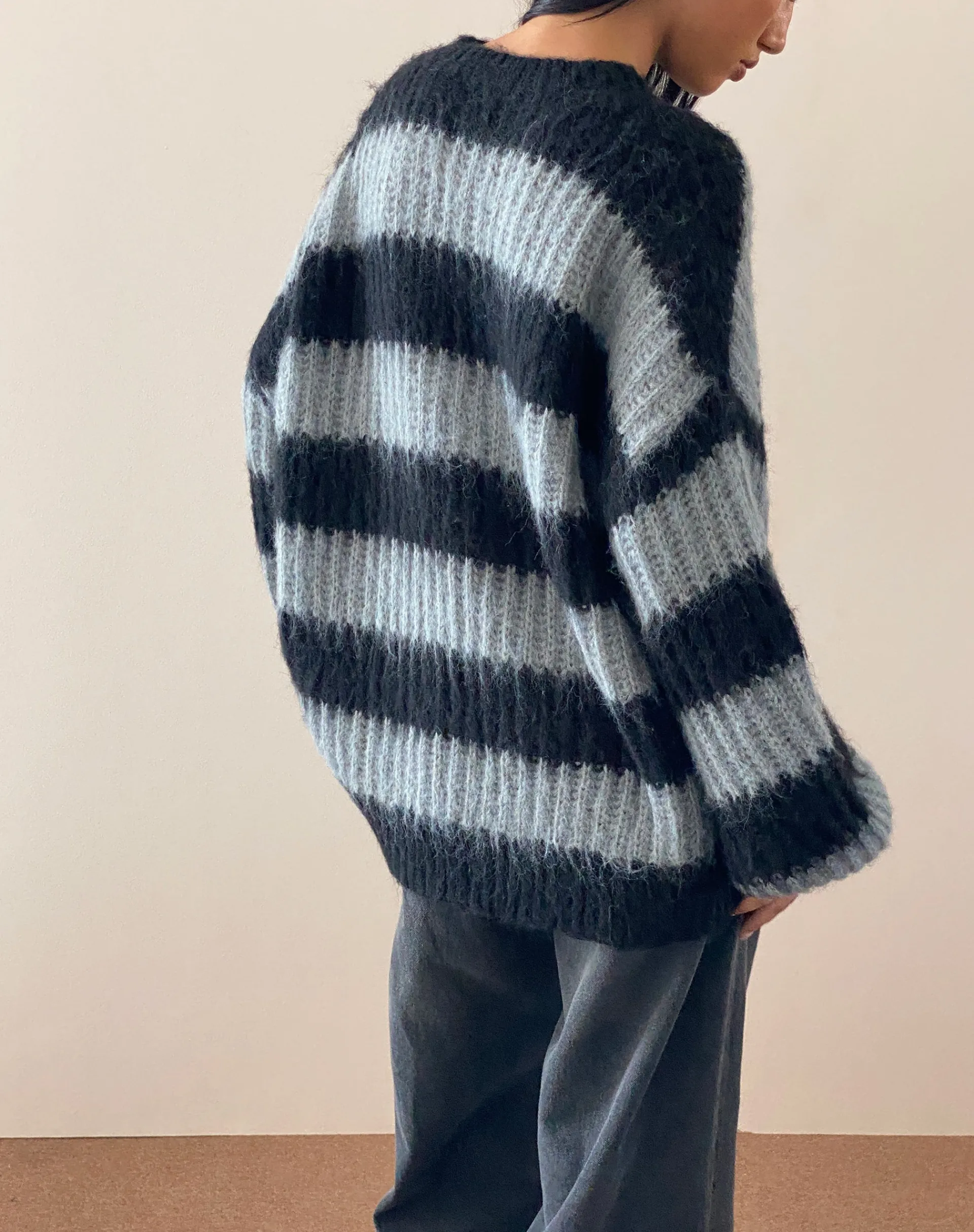 Motel Rocks Jumpers-Daren Jumper in Grey and Charcoal Stripes GreyandCharcoalStripes